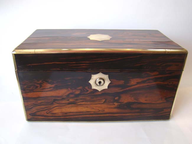 A beautiful antique brass mounted coromandel wood tea caddy box with its' original interior circa 1825 — image 3